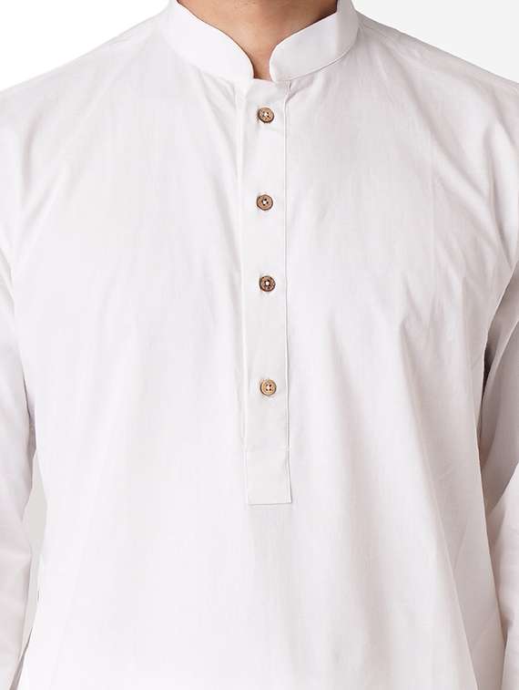 white cotton kurta pyjama ethnic wear set - 17424601 - Standard Image - 3