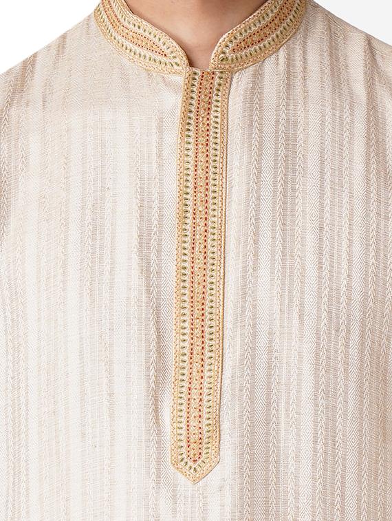 beige cotton kurta pyjama ethnic wear set - 17424602 - Standard Image - 3