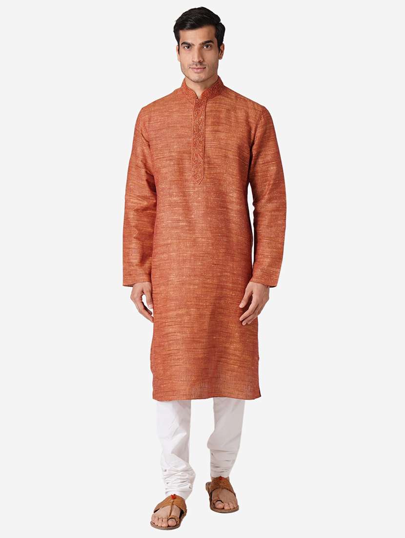 rust cotton kurta pyjama ethnic wear set