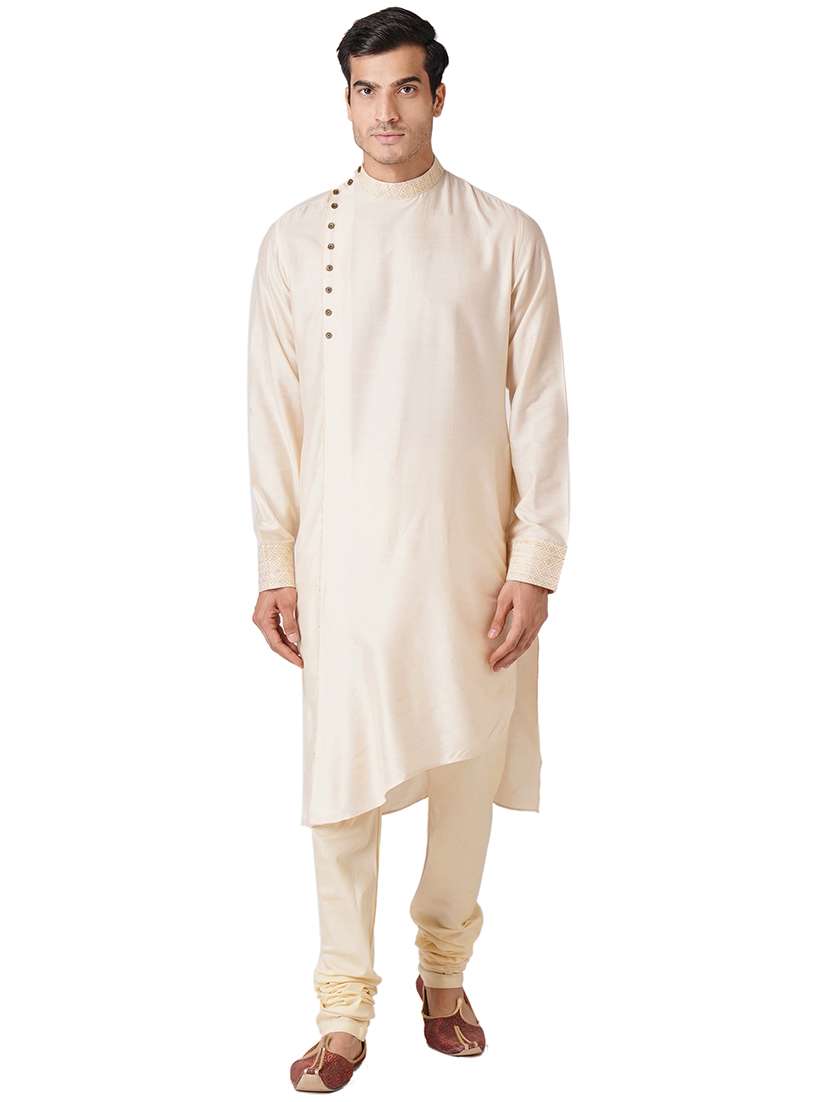 cream cotton kurta pyjama ethnic wear set