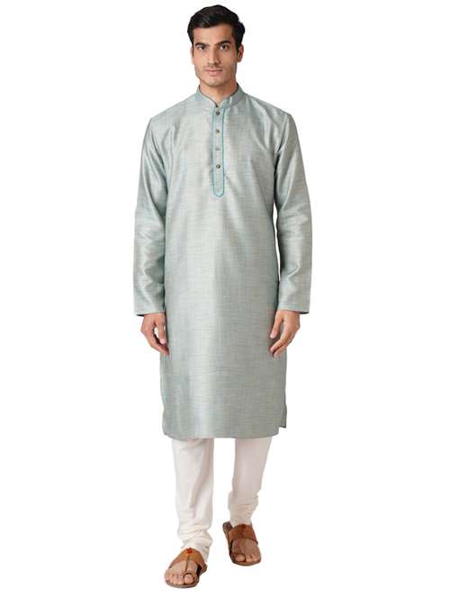 ferozi blue cotton kurta pyjama ethnic wear set - 17424608 - Standard Image - 0