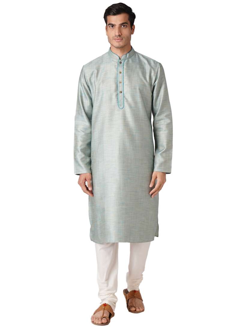 ferozi blue cotton kurta pyjama ethnic wear set - 17424608 - Zoom Image - 0
