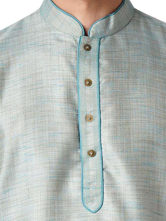 ferozi blue cotton kurta pyjama ethnic wear set - 17424608 - Standard Image - 3