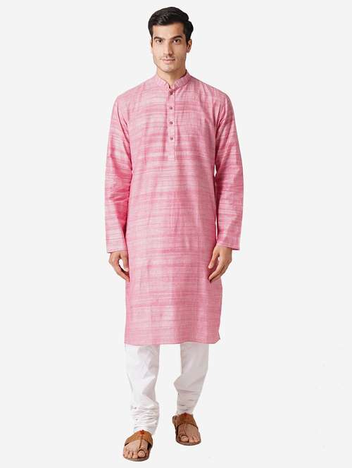 pink solid woven long kurta - 17424619 -  Standard Image - 0