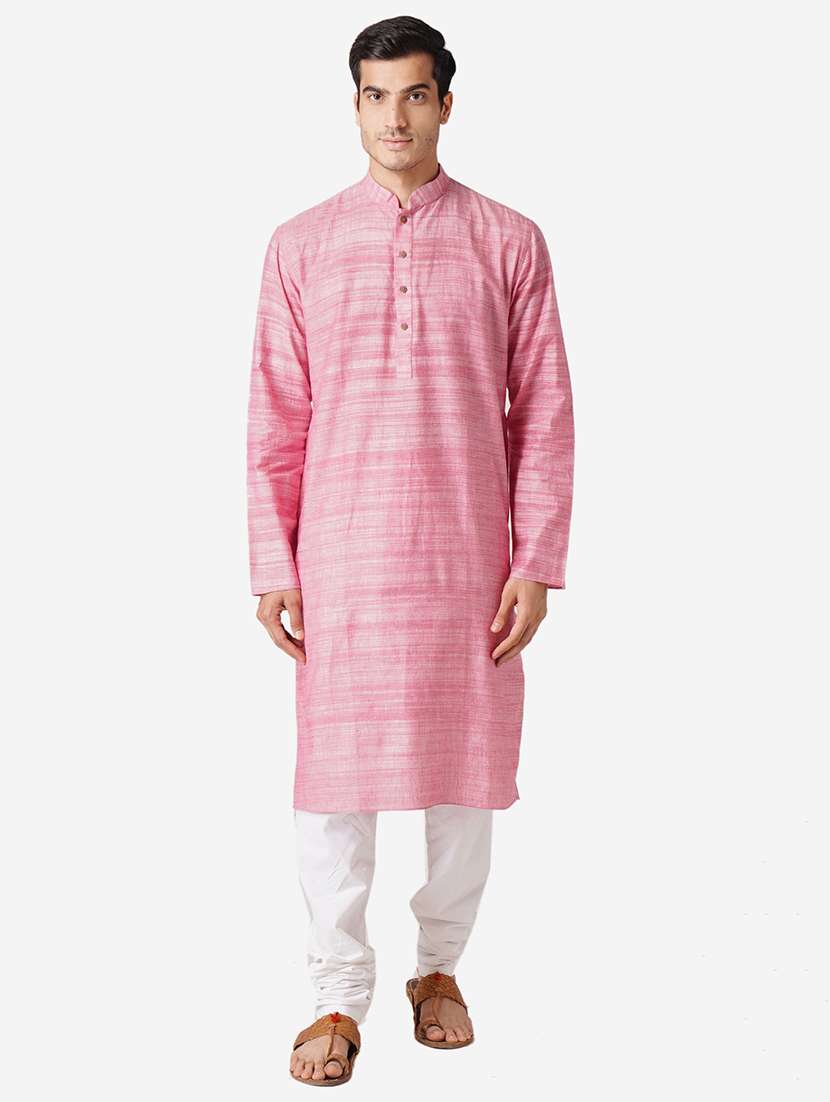 pink solid woven long kurta