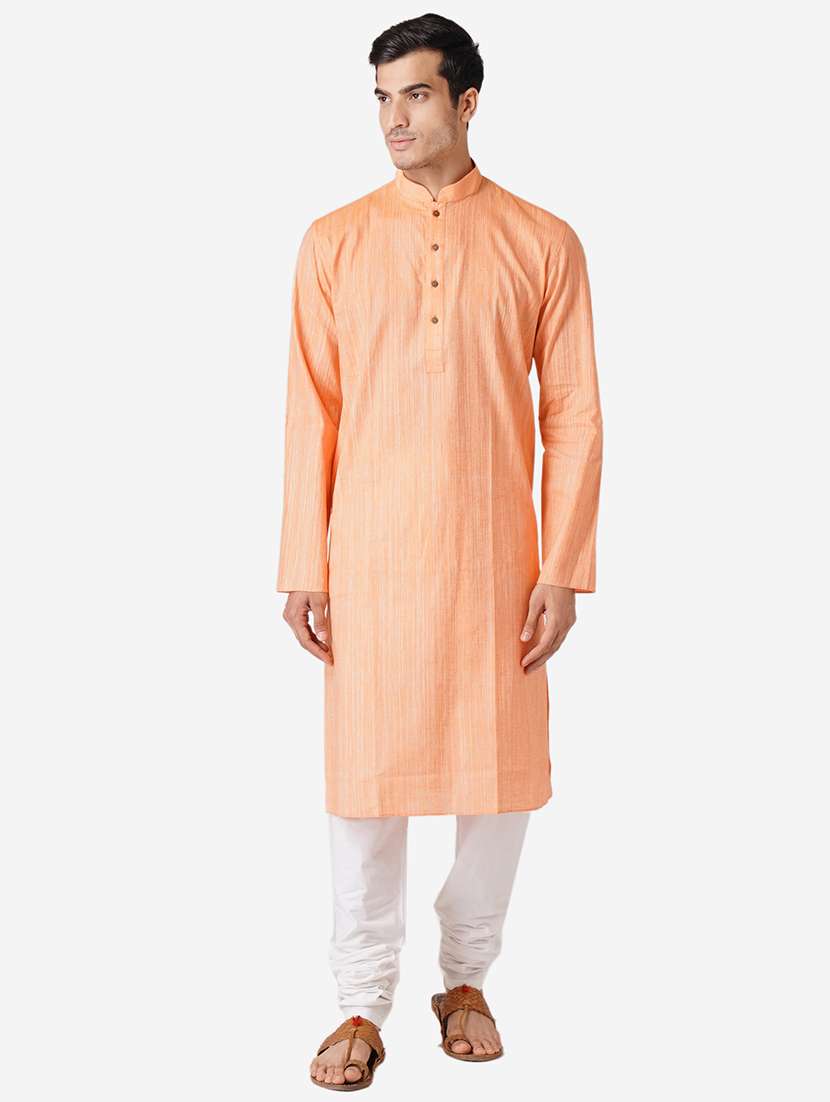 peach solid woven long kurta - 17424621 -  Zoom Image - 0