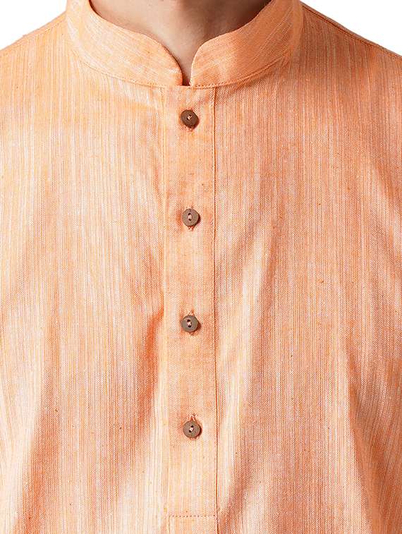 peach solid woven long kurta - 17424621 - Standard Image - 3