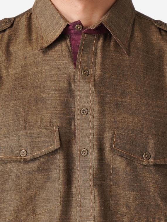 khaki solid woven pathani kurta - 17424627 - Standard Image - 3