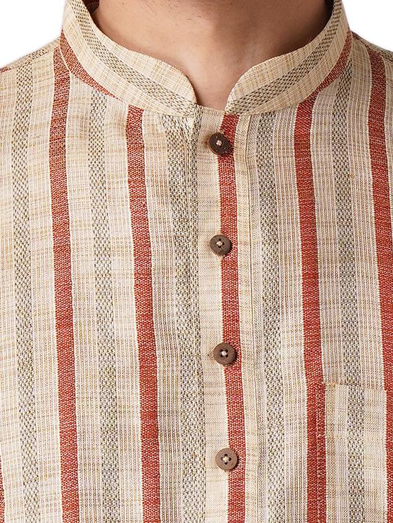 beige striped long kurta - 17424631 - Standard Image - 3