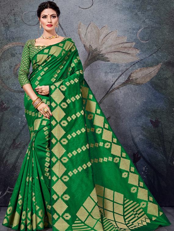 women's self design green colored saree