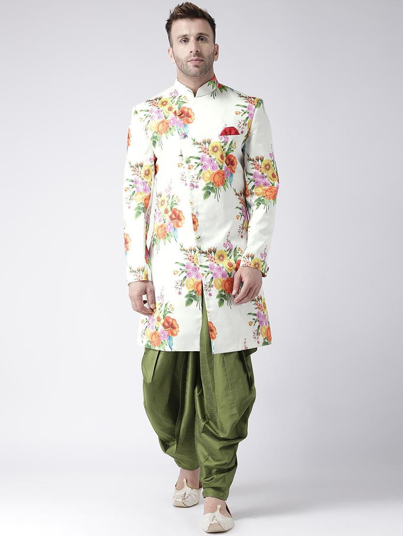 off white floral print sherwani set - 17425285 - Zoom Image - 0