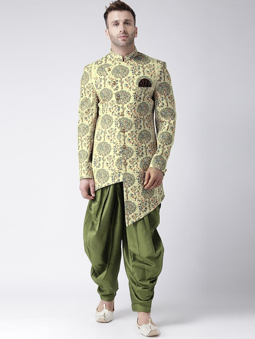 yellow printed sherwani set - 17425286 - Zoom Image - 0