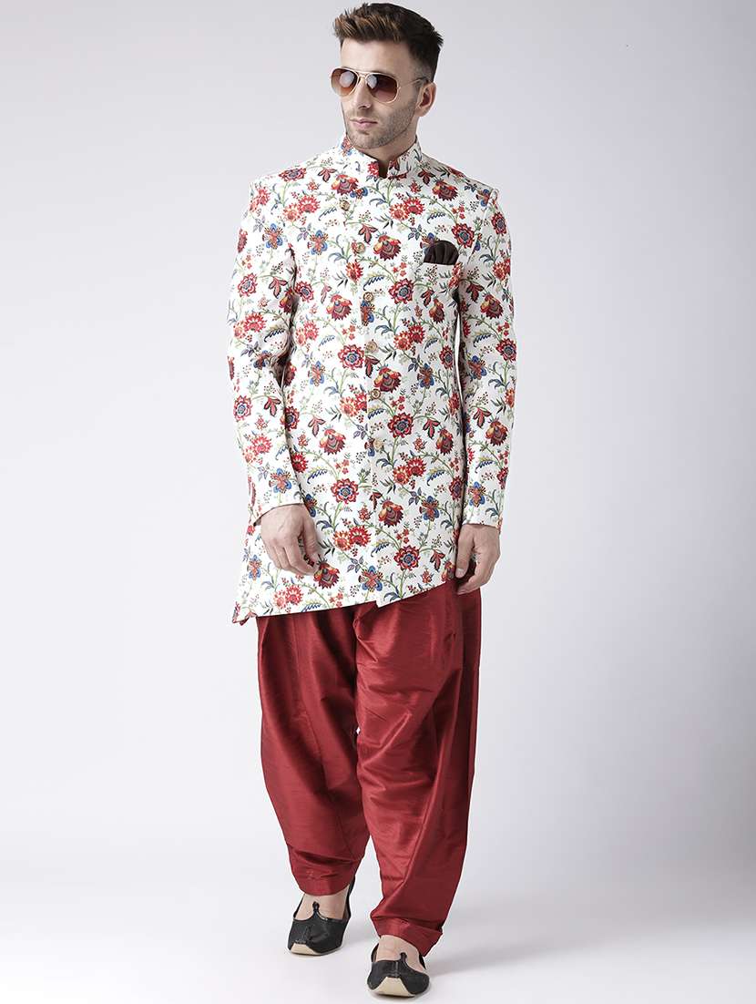 off white floral print sherwani set - 17425288 - Zoom Image - 0