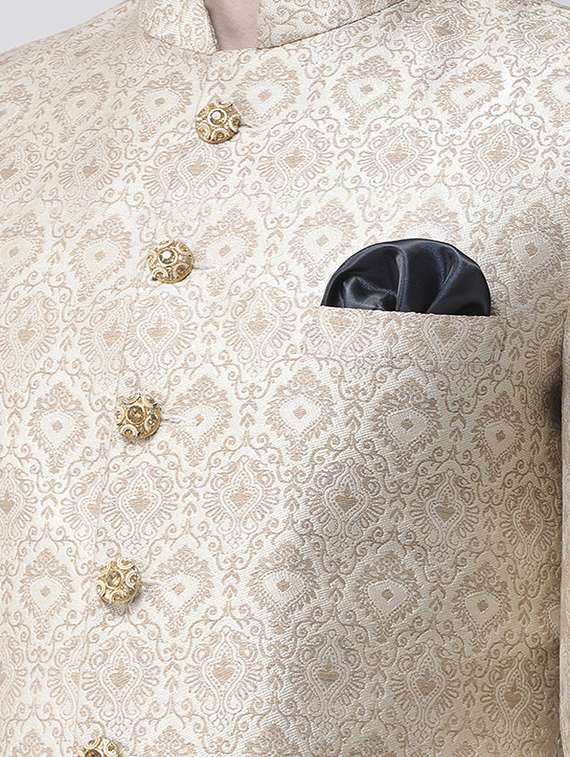 cream jacquard sherwani set - 17425292 -  Standard Image - 3