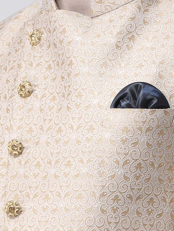 cream jacquard sherwani set - 17425294 - Standard Image - 3
