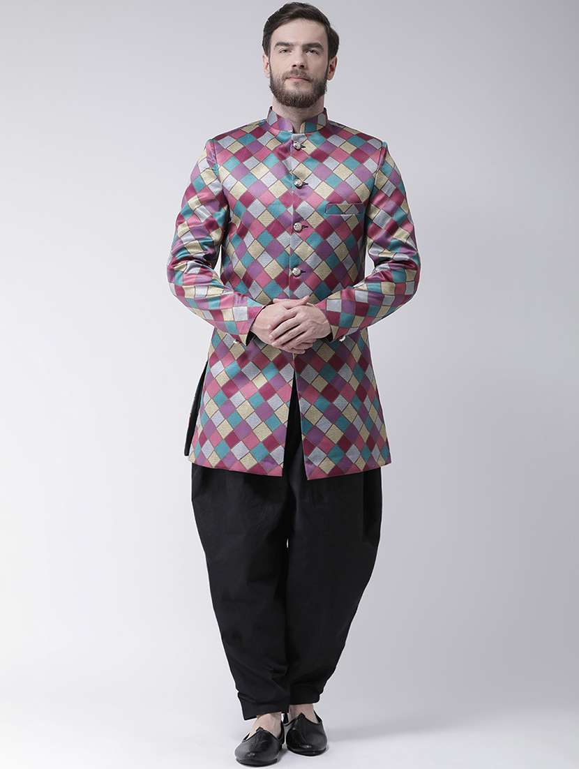 multicolored checkered sherwani set