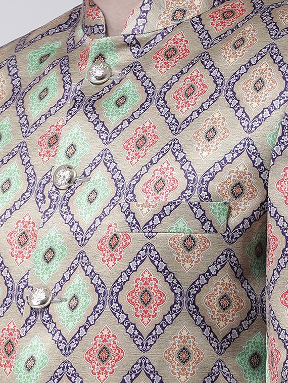 olive green printed sherwani set - 17425300 - Standard Image - 3