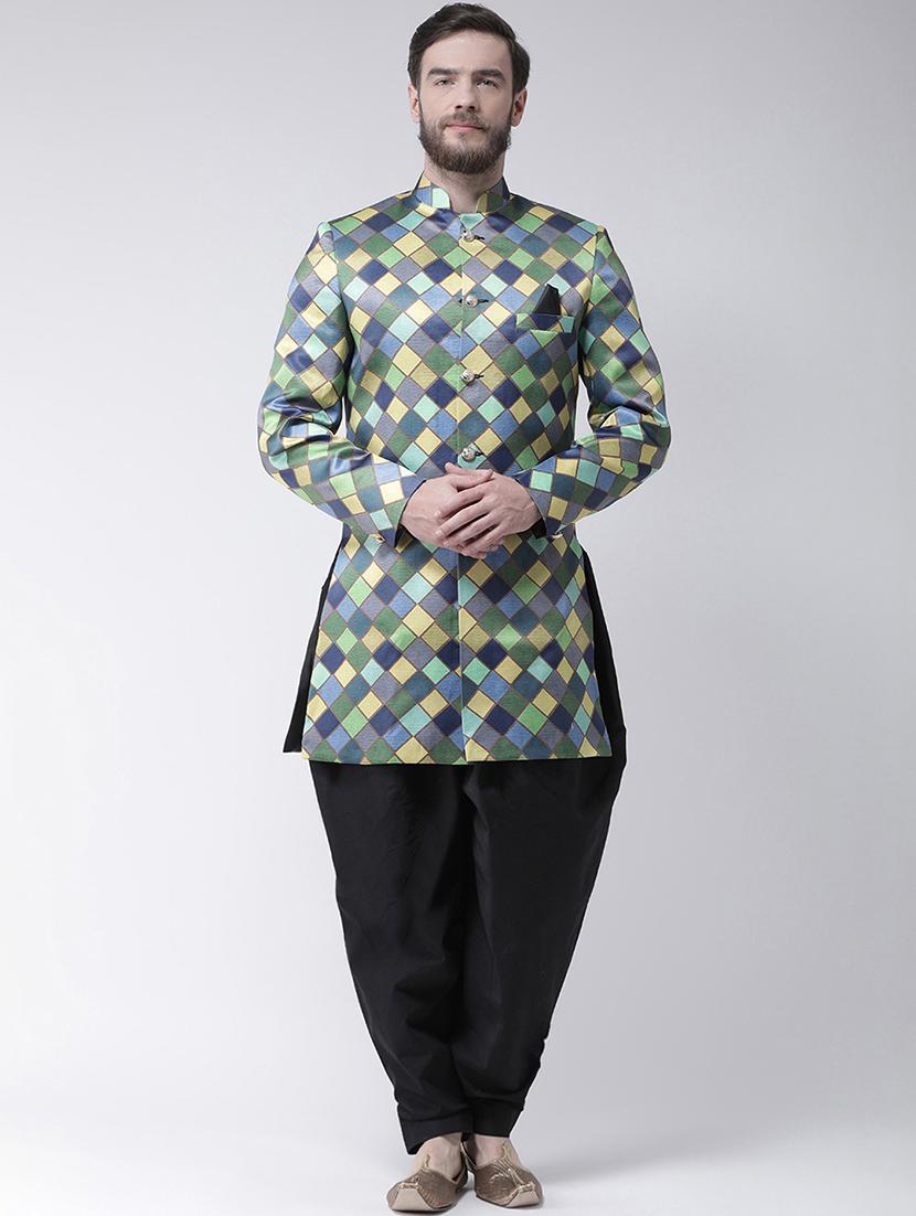 green checkered sherwani set - 17425301 - Zoom Image - 0