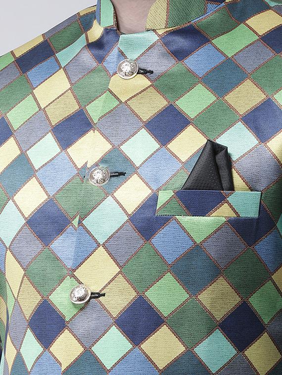 green checkered sherwani set - 17425301 - Standard Image - 3