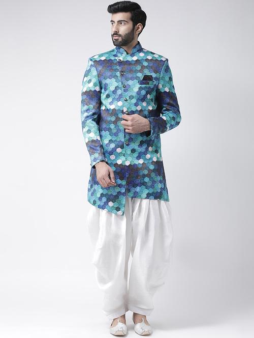 blue printed sherwani set - 17425318 -  Standard Image - 0
