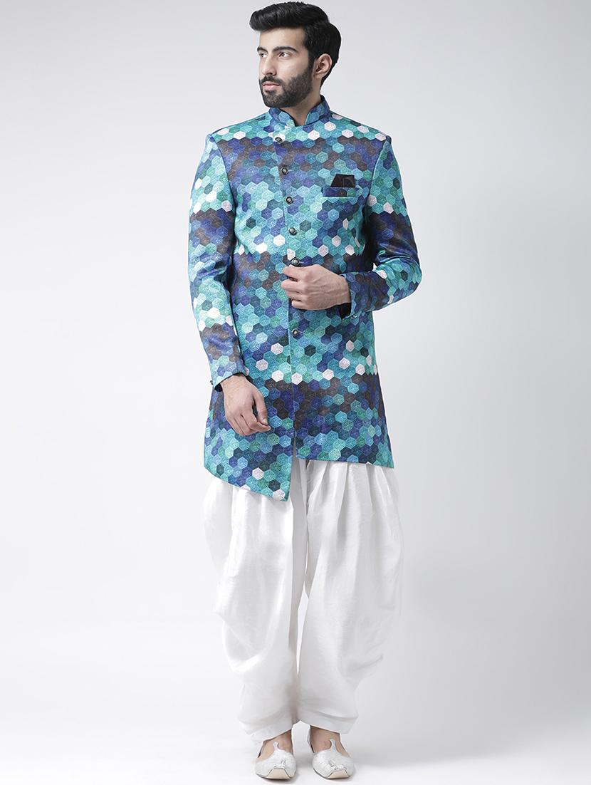 blue printed sherwani set - 17425318 -  Zoom Image - 0