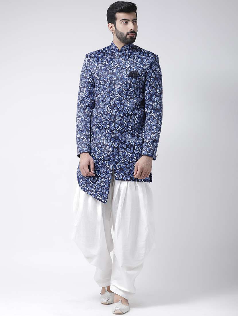 navy blue printed sherwani set - 17425319 -  Zoom Image - 0