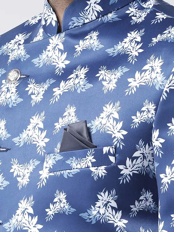 navy blue printed sherwani set - 17425321 -  Standard Image - 3