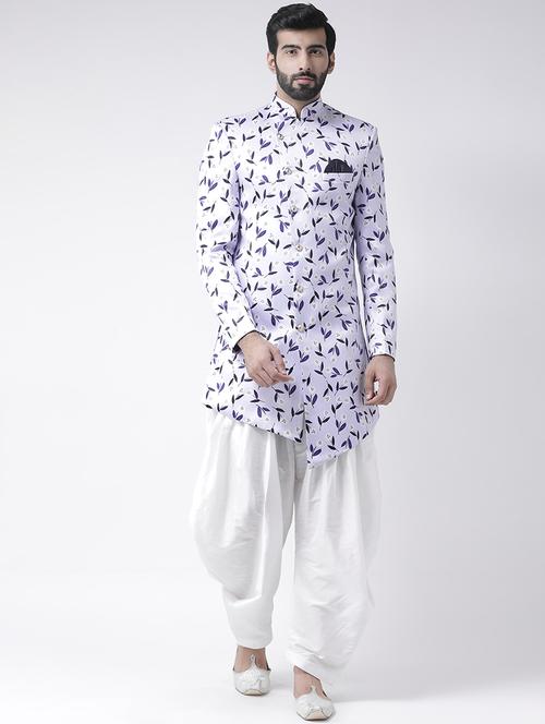 white printed sherwani set - 17425323 - Standard Image - 0