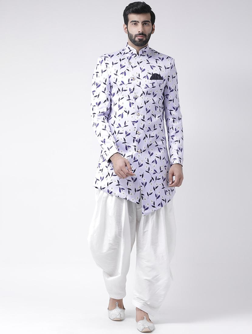 white printed sherwani set - 17425323 - Zoom Image - 0