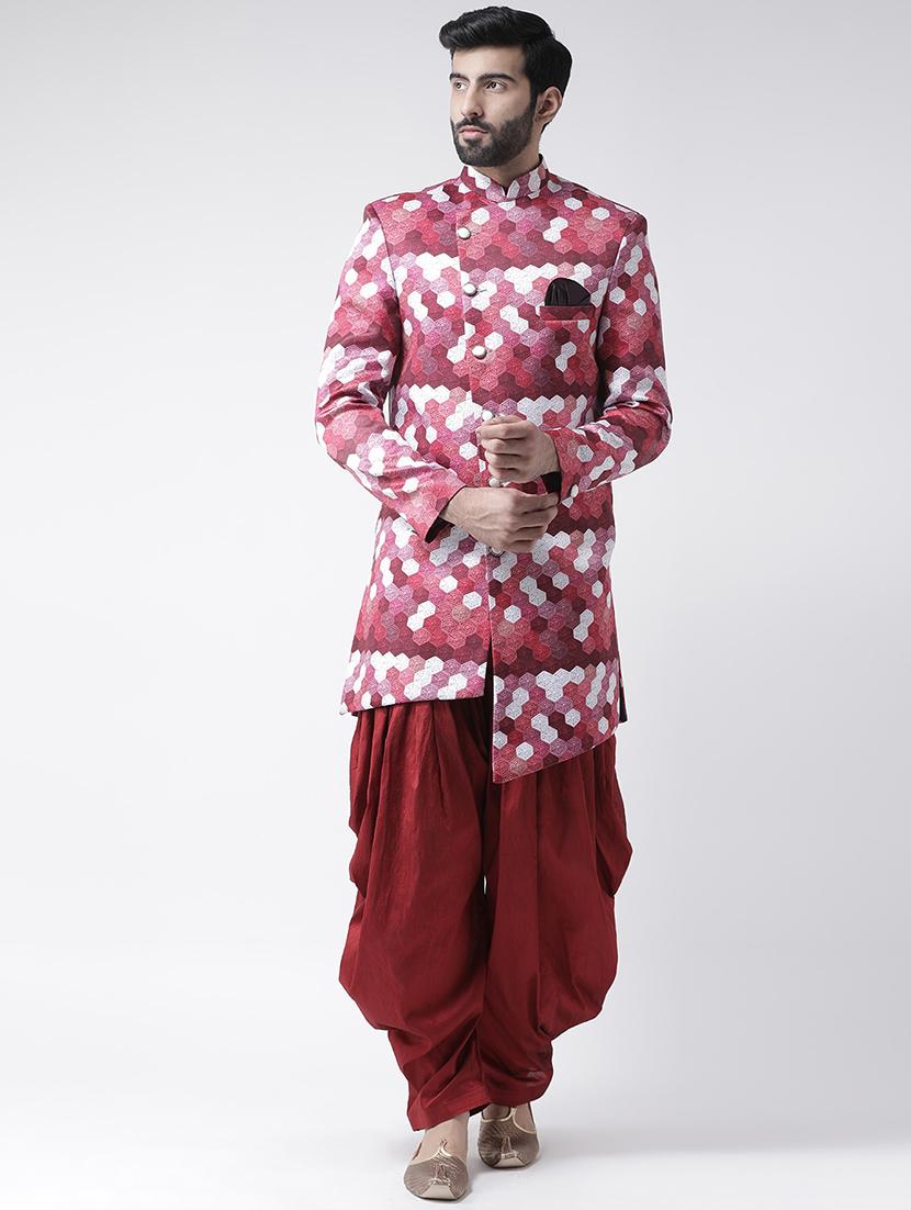 maroon printed sherwani set - 17425325 -  Zoom Image - 0