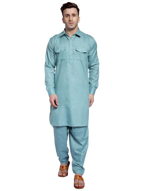 light blue solid pathani set - 17425358 - Standard Image - 0