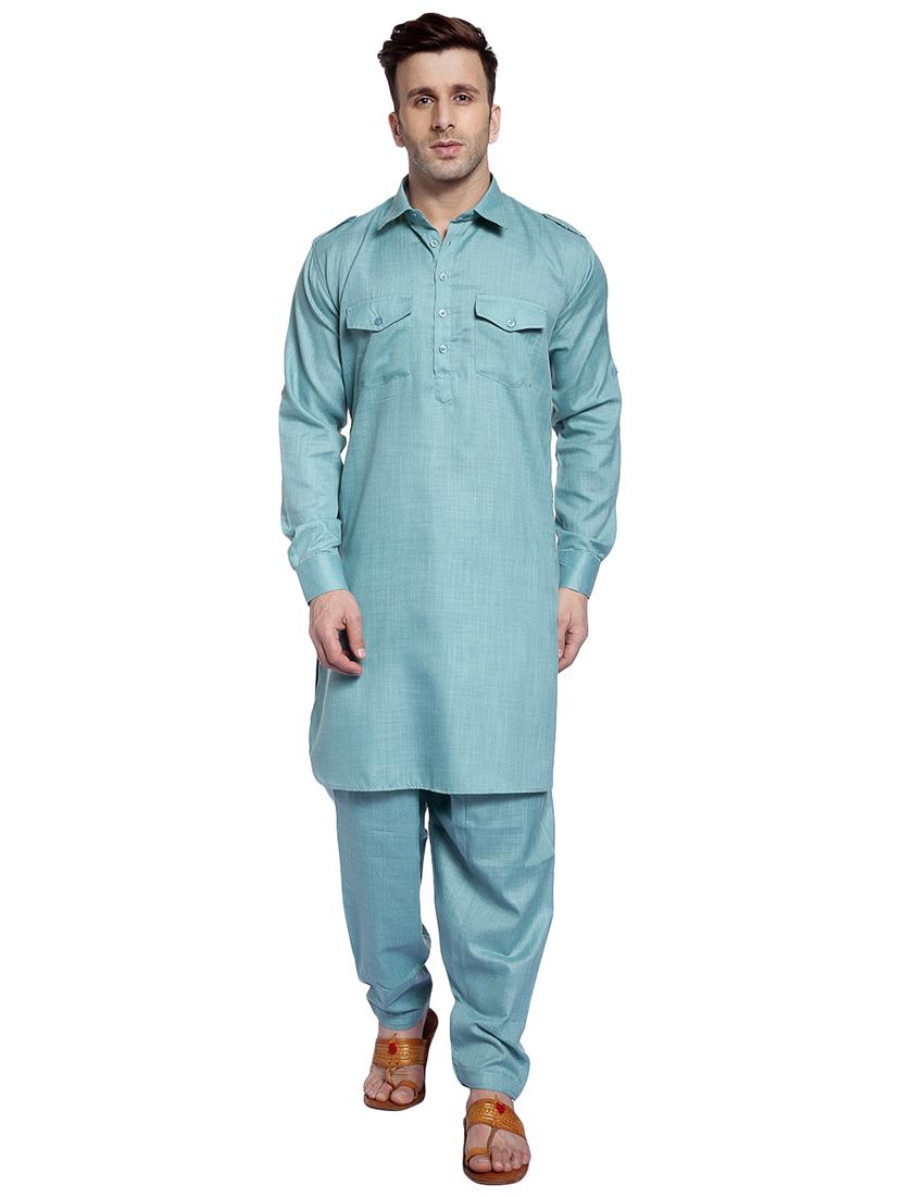 light blue solid pathani set - 17425358 - Zoom Image - 0