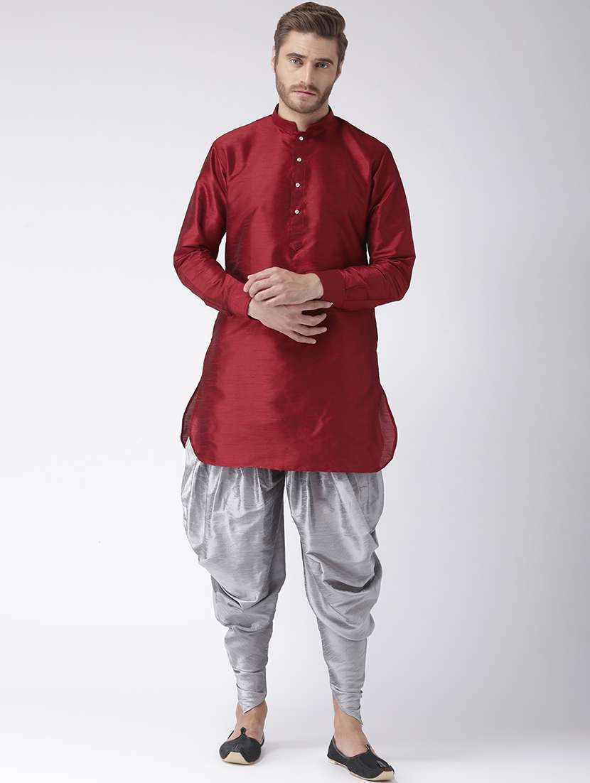 maroon solid dupion dhoti kurta set - 17425373 -  Zoom Image - 0