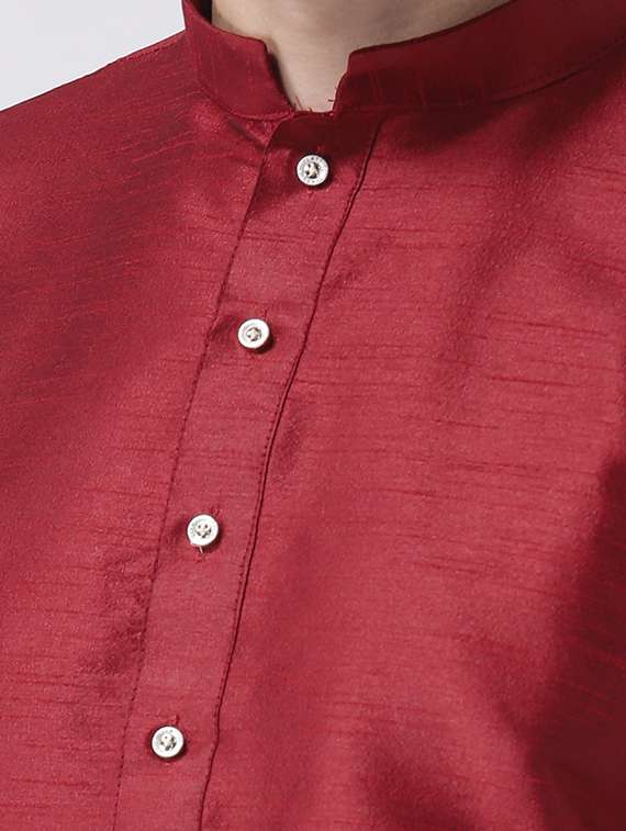 maroon solid dupion dhoti kurta set - 17425373 - Standard Image - 3