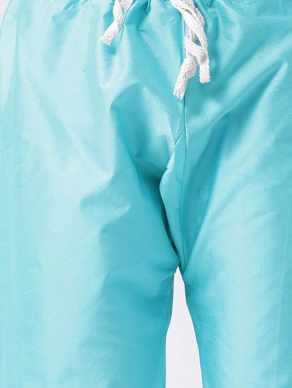 light blue solid silk blend kurta pyjama set - 17425400 - Standard Image - 3