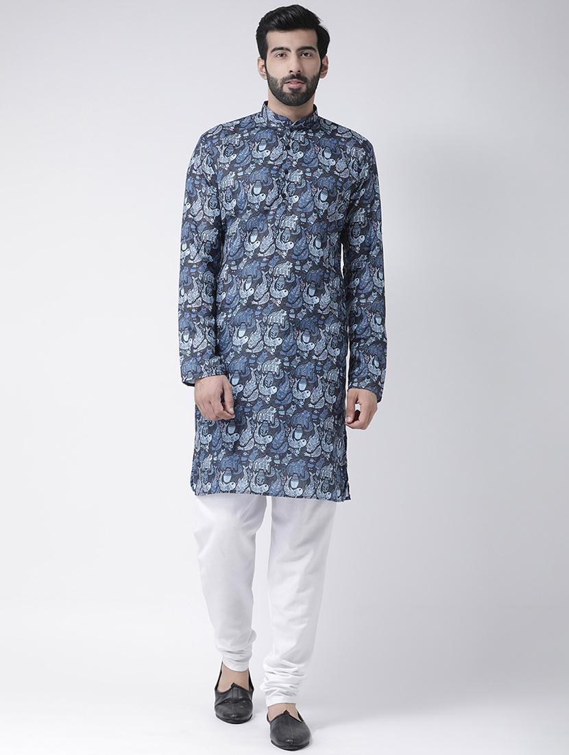 navy blue printed kurta pyjama set - 17425406 -  Zoom Image - 0