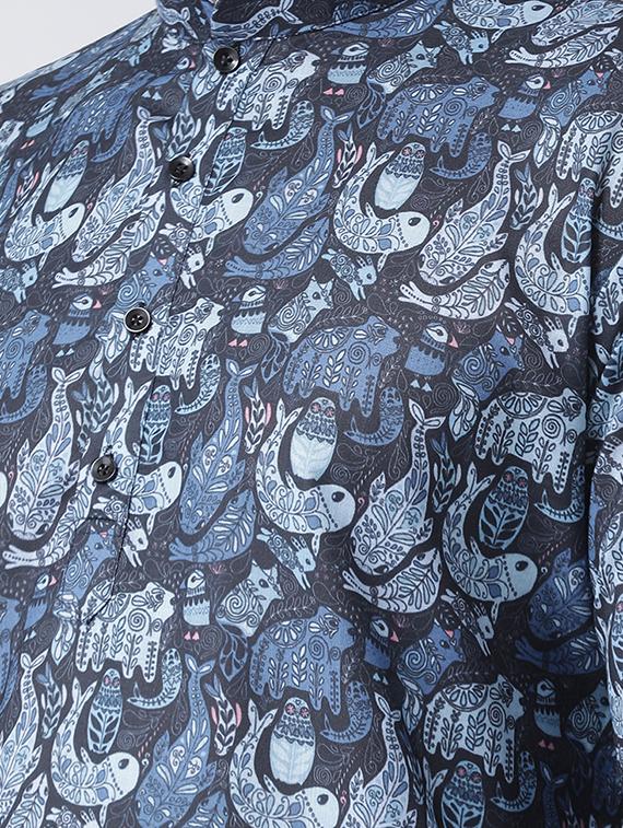 navy blue printed kurta pyjama set - 17425406 - Standard Image - 3
