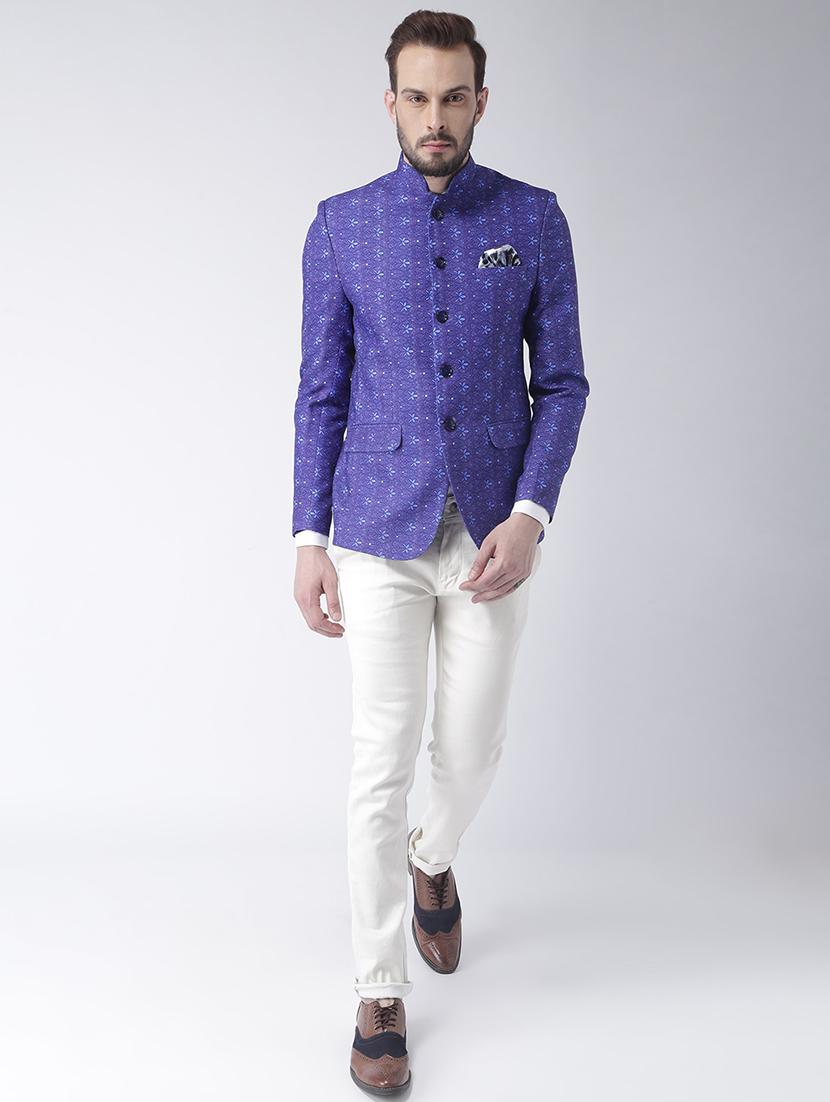 blue printed bandhgala casual blazer - 17425423 -  Standard Image - 3