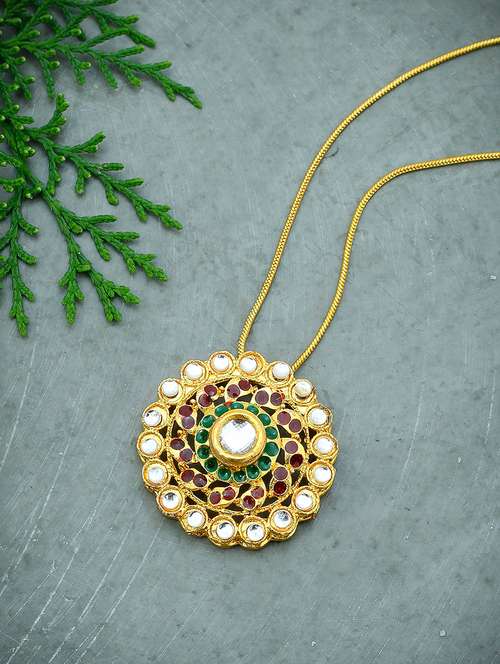 gold pleated brass chain pendant - 17425674 -  Standard Image - 0