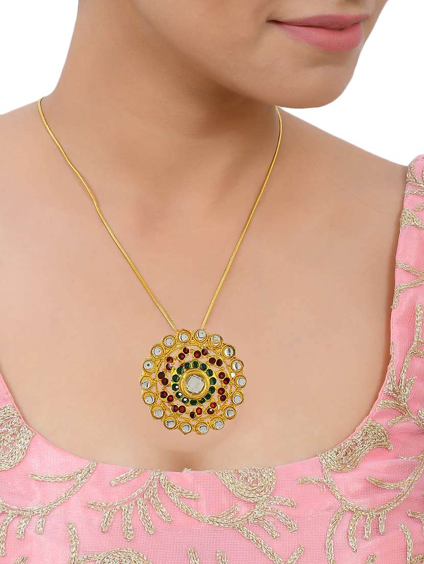 gold pleated brass chain pendant - 17425674 -  Standard Image - 3