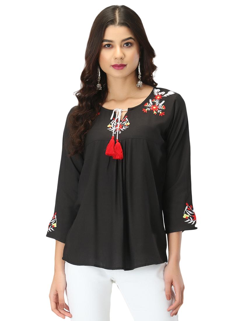 tie up neck embroidered top  - 17426601 -  Zoom Image - 0