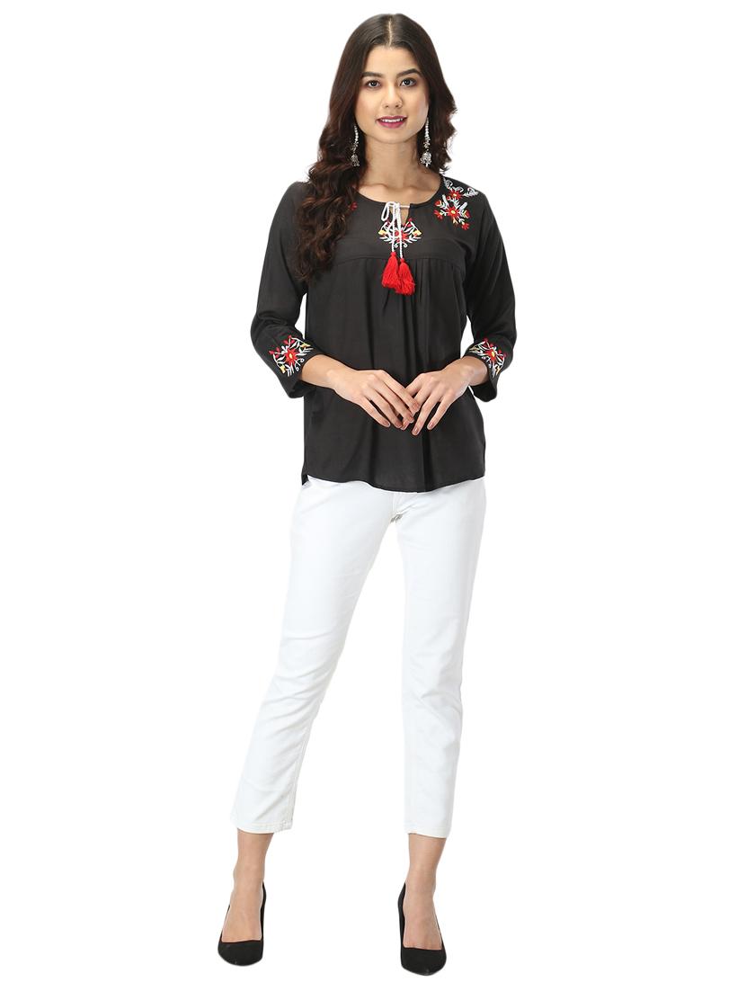 tie up neck embroidered top - 17426601 - Standard Image - 3
