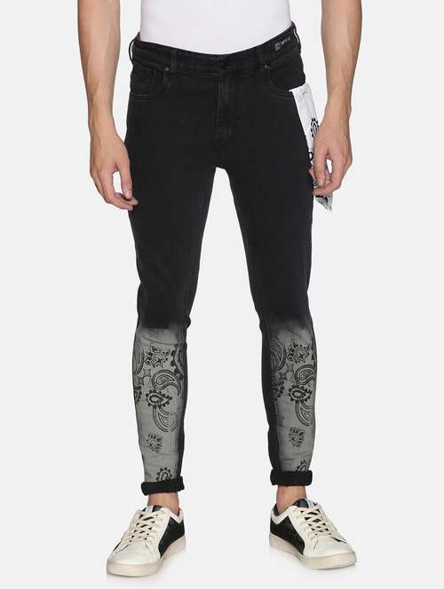 mens skinny fit laser print jeans - 17426910 - Standard Image - 0