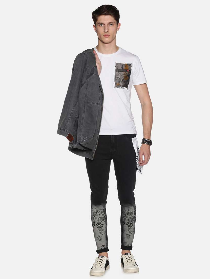 mens skinny fit laser print jeans - 17426910 - Standard Image - 3