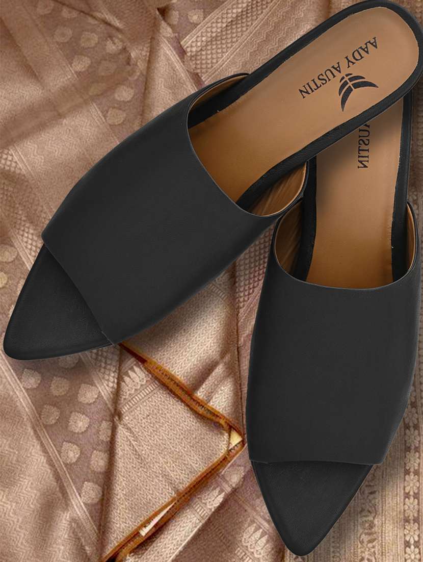 black slip on sandals