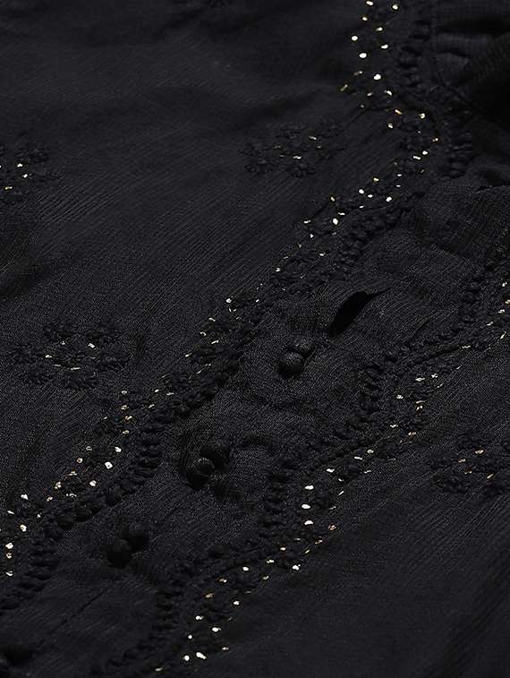ada hand embroidered black kota straight kurta and slip with muqaish work - 17428064 -  Standard Image - 3