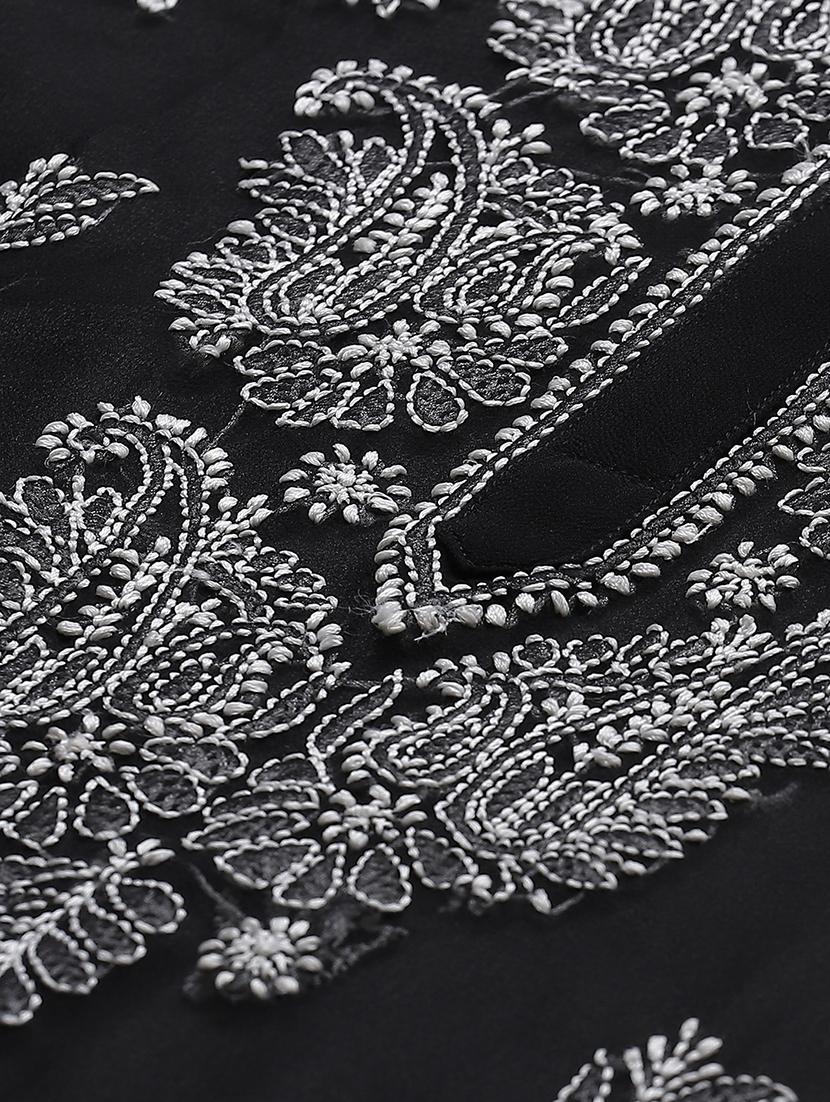 ada hand-embroidered black georgette chikankari straight kurta - 17428067 - Standard Image - 3