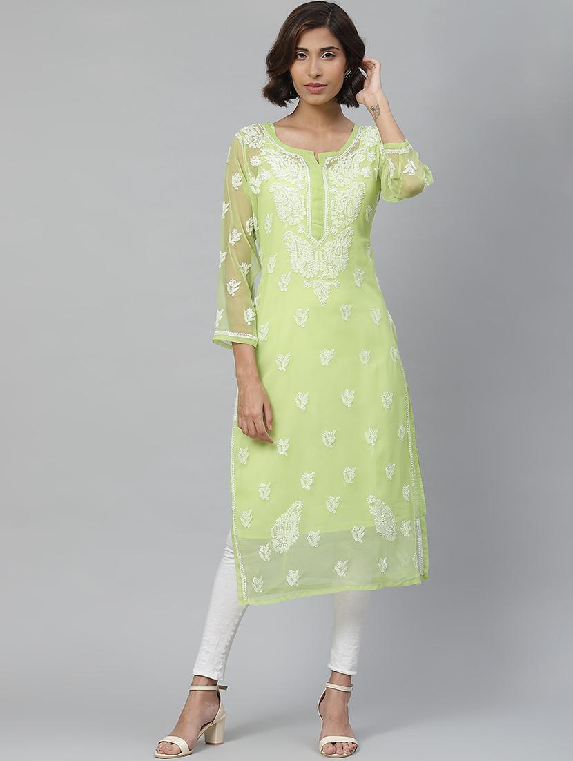 neo mint georgette straight lucknowi kurta
