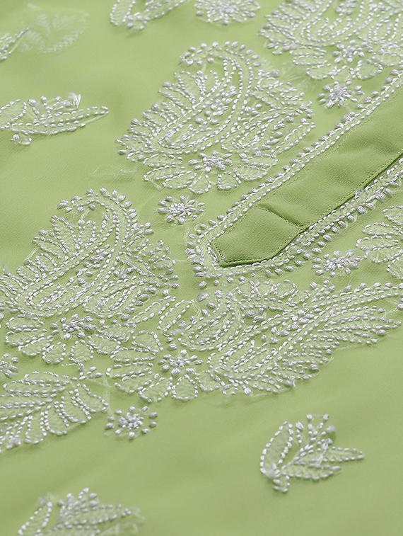 neo mint georgette straight lucknowi kurta - 17428068 - Standard Image - 3