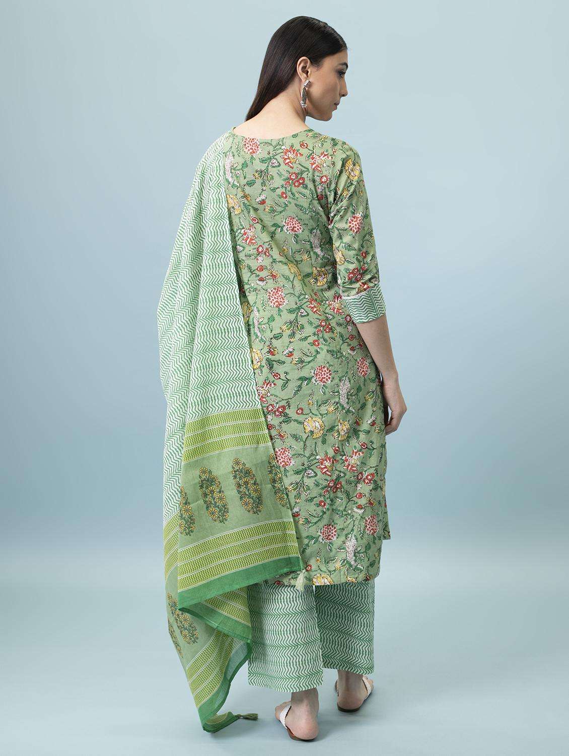 women three quarter sleeve kurta palazzo with dupatta set - 17428307 -  Standard Image - 5